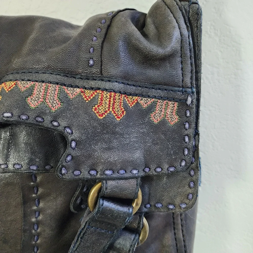 Lucky Brand Womens Boho Aztec Abbey Road Leather Shoulder Bag Purse Satchel